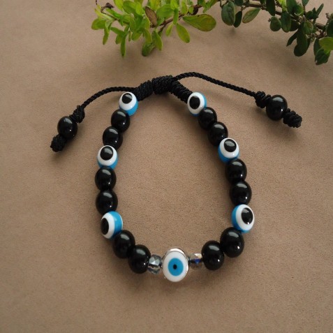 MANILLA HILO NEGRO OJO TURCO AZUL