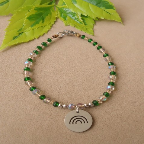 PULSERA EN MURANO VERDE  DIJE PLATEADO